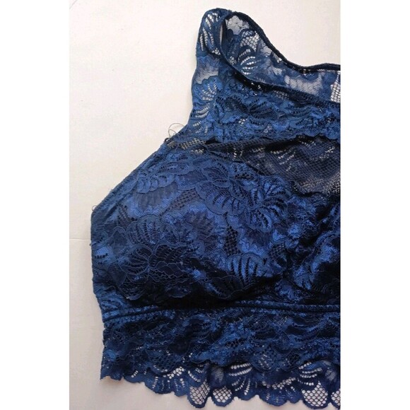 Pure Beauty Rene Rofe Bralette Size 3X Navy Blue Lace Wireless Lounge Bra - Picture 4 of 5